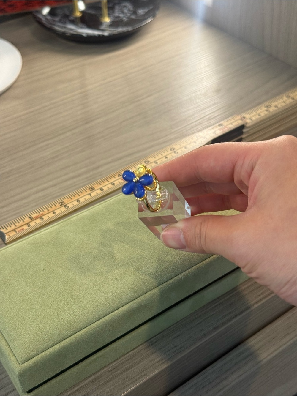 Gold Ring with Blue Flower Accent